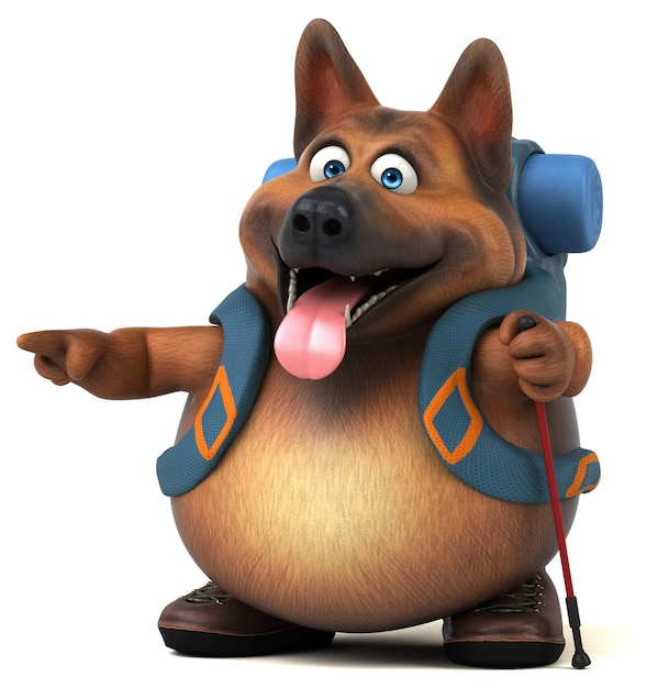 Fun backpacker german shepherd dog cartoon character