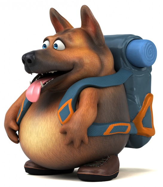 Fun backpacker german shepherd dog cartoon character