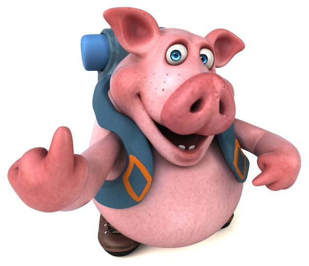 Photo fun backpacker pig cartoon character