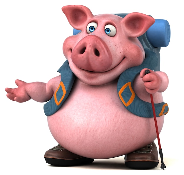 Photo fun backpacker pig cartoon character