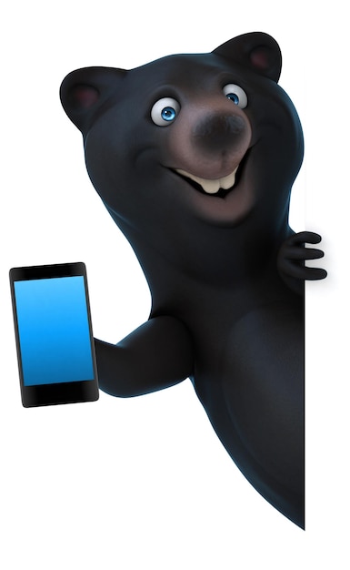 Веселый медведь с телефоном - 3D иллюстрация
