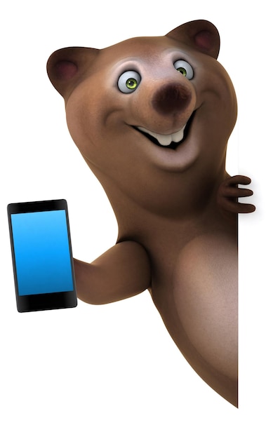 Fun bear with a phone - 3D Illustration