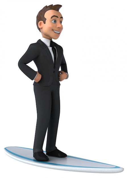 Fun businessman surfing