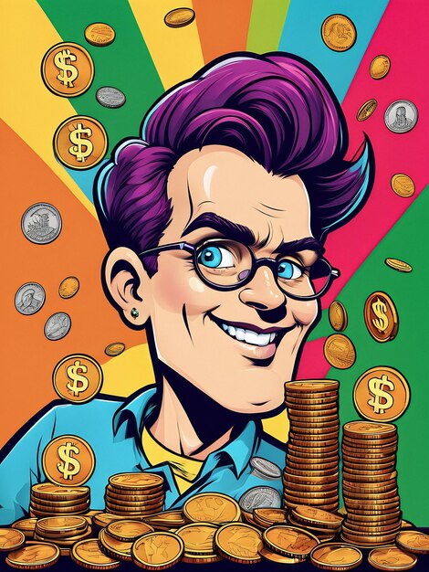 Фото Забавная карикатура с монетами деньги