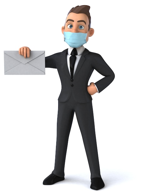 Fun cartoon businessman character with a mask