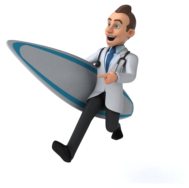 Fun cartoon doctor surfing