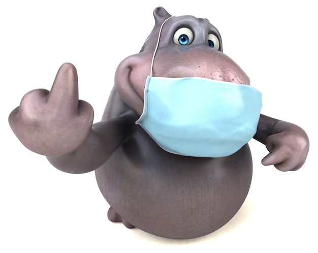 Fun cartoon hippo with a mask