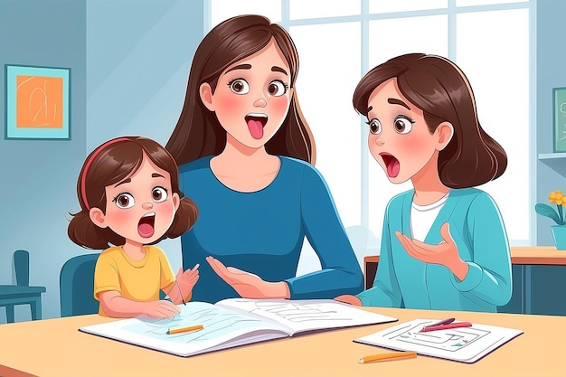 Premium Photo | Fun Cartoon Speech Therapy Child Practicing Sounds with ...