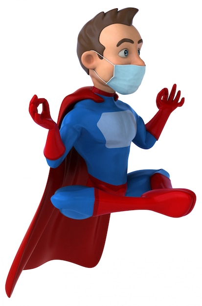 Divertente personaggio dei supereroi dei cartoni animati con una maschera