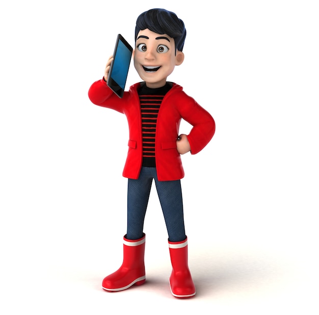 Fun cartoon teenage boy with a phone