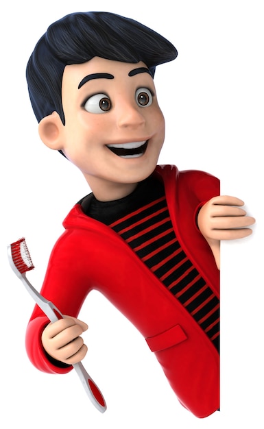 Fun cartoon teenage boy with a toothbrush