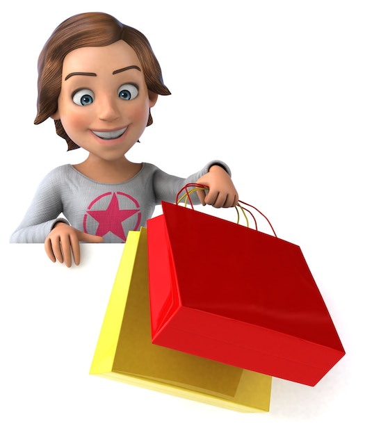 Fun cartoon teenage girl shopping