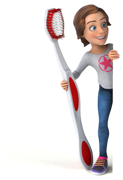 Fun cartoon teenage girl with a toothbrush