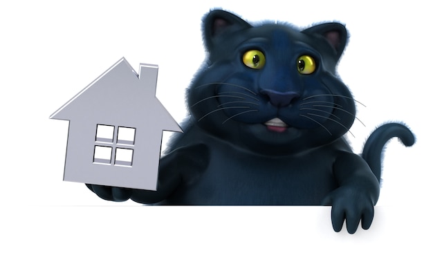 Fun cat with house model