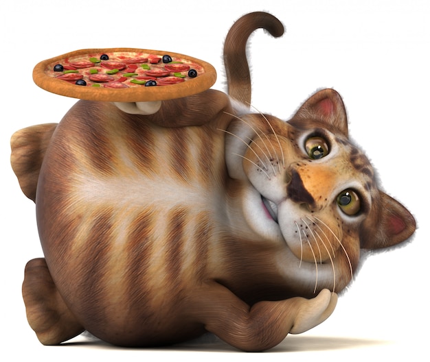 Fun cat with pizza