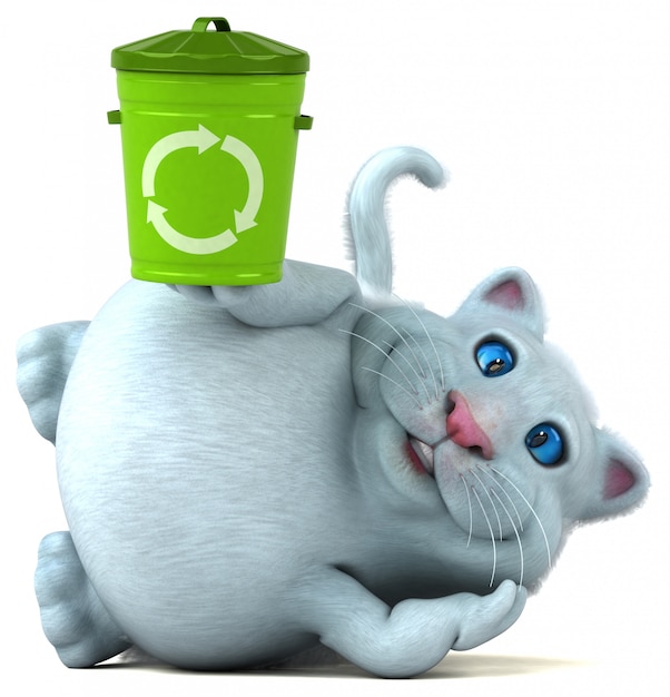 Fun cat with recycling bin