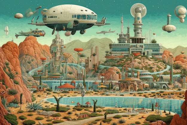 Fun Colorful Cartoon City of the Future extreme closeup Generative AI