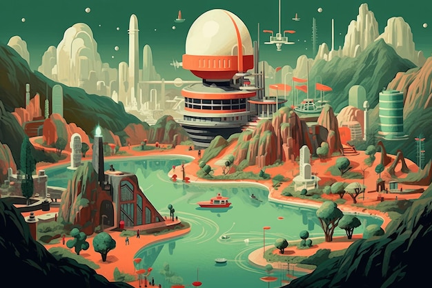 Fun colorful cartoon city of the future extreme closeup generative ai