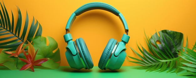 Fun colorful headphones on a colorful background Generative AI