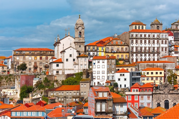 Fun colorful houses in Old town of Porto, Portugal