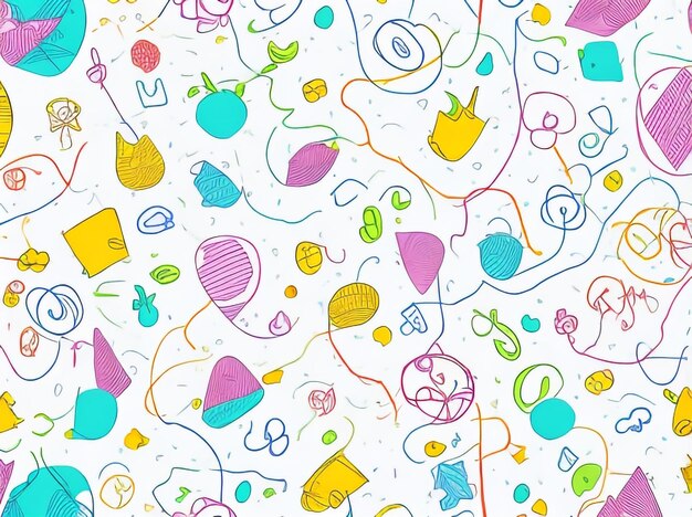 Photo fun colorful line doodle seamless pattern