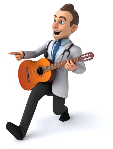 Fun doctor and guitar 3D Illustration