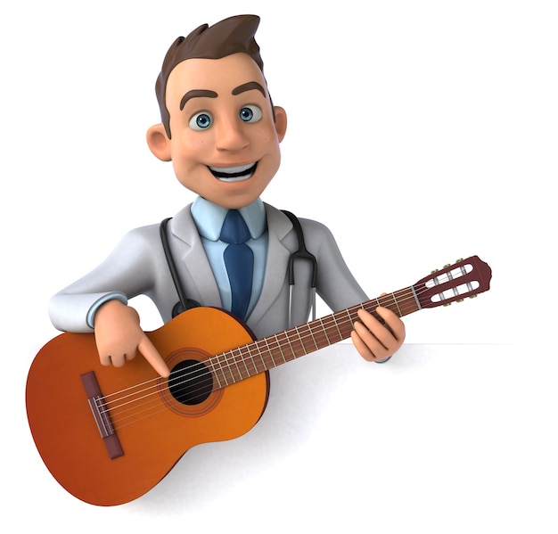 Забавный доктор и гитара - 3d иллюстрации