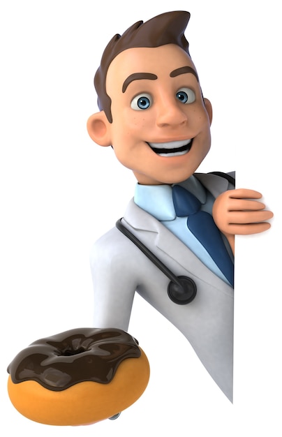 Fun doctor holding a donut