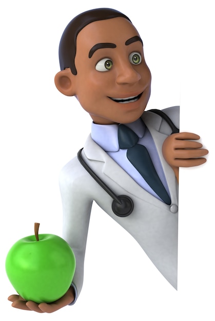 Fun doctor holding a green apple