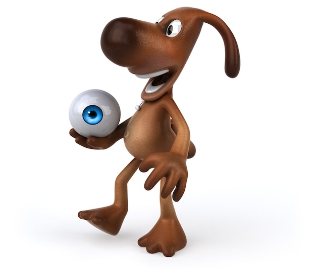 Fun dog holding an eyeball in its hand