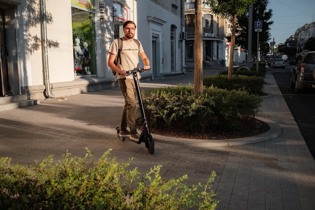 Fun driving electric scooter through the city