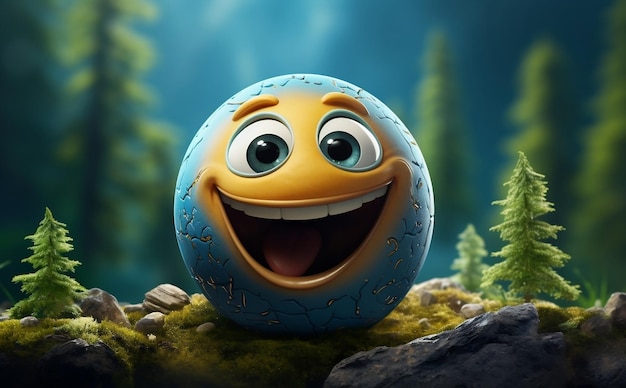 Веселое земное яйцо 3d Emoji illustration Generative Ai