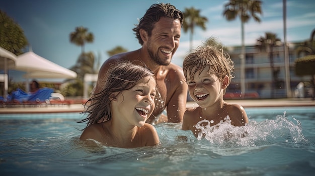 Fun family moments at the pool with waves