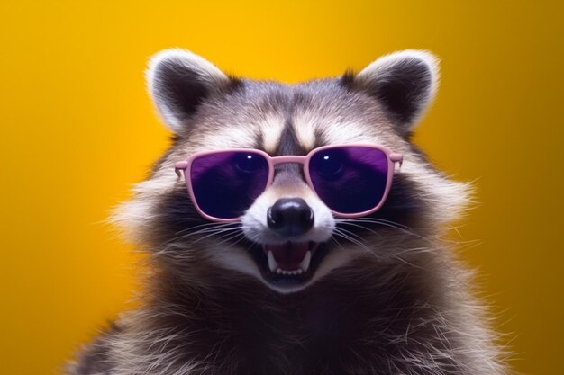 Fun festival music background glasses young raccoon portrait animal party pet generative ai