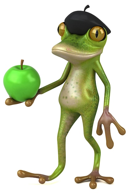 Fun french frog 3D Illustration