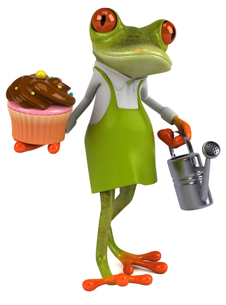 Fun frog gardener - 3D Illustration