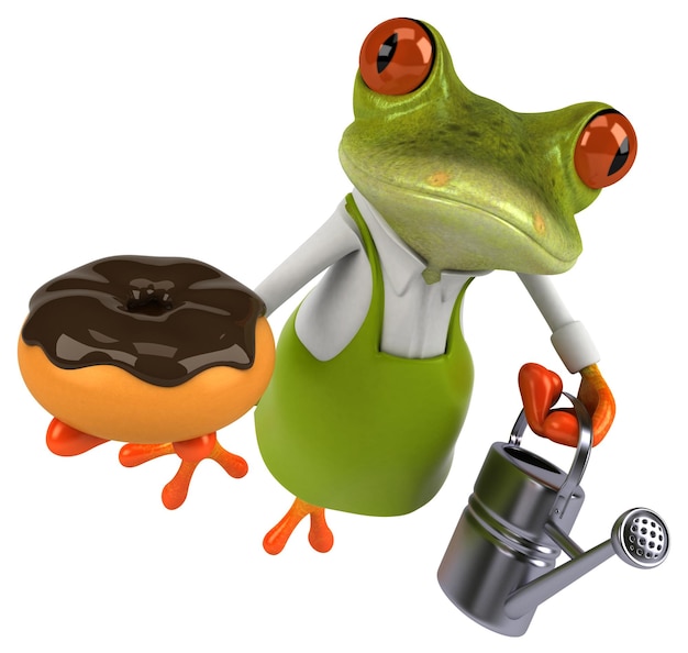 Fun frog gardener 3D Illustration