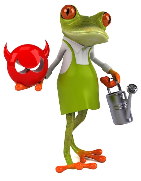 Fun frog gardener 3D Illustration