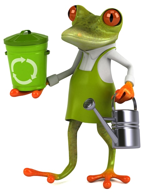 Fun frog gardener 3D Illustration