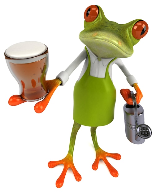 Fun frog gardener 3D Illustration