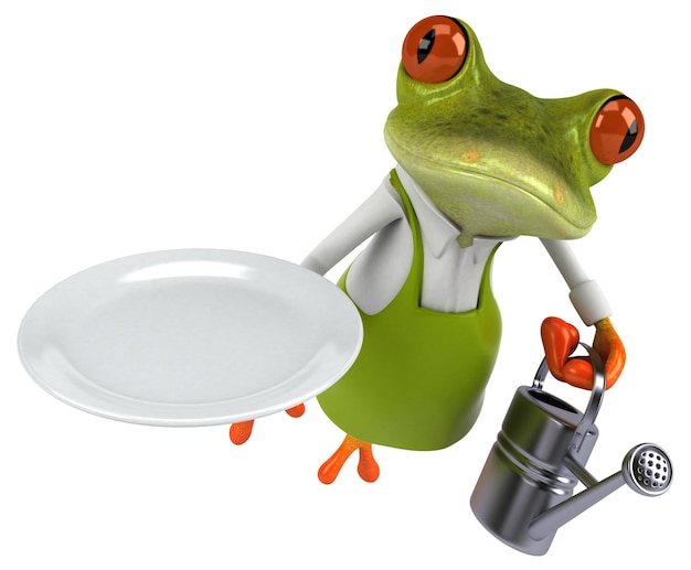 Fun frog gardener 3D Illustration