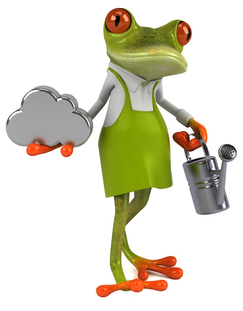 Fun frog gardener 3d illustration
