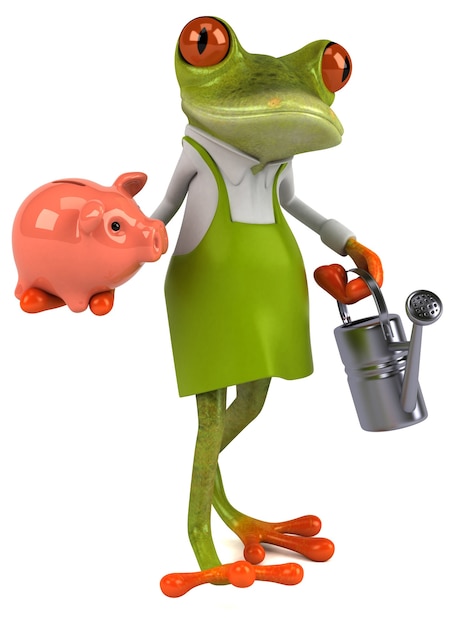 Fun frog gardener 3D Illustration