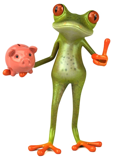 Fun frog holding a piggy bank