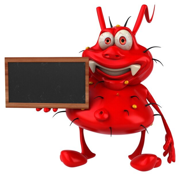 Fun germ monster holding a blackboard