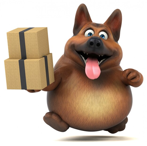 Fun german shepherd dog with boxes