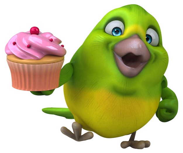 Fun green bird - 3D Illustration