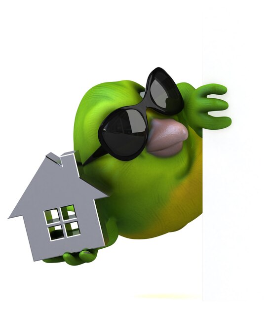 Fun green bird - 3D Illustration