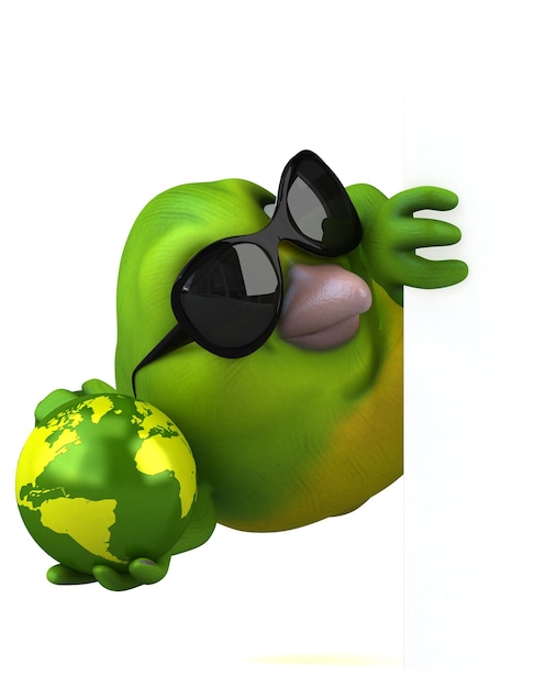 Fun green bird - 3D Illustration