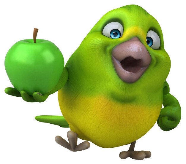 Fun green bird - 3D Illustration